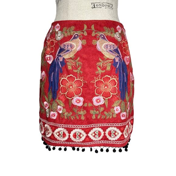 Altar'd State | Women | Vermillion Sueded Floral Pom Pom Mini Skirt | Medium - Picture 2 of 14